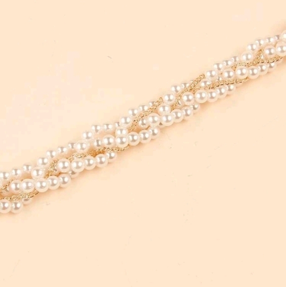 Faux white pearl beaded Gold‎ evening bridal waist wedding dress belt - Picture 11 of 15